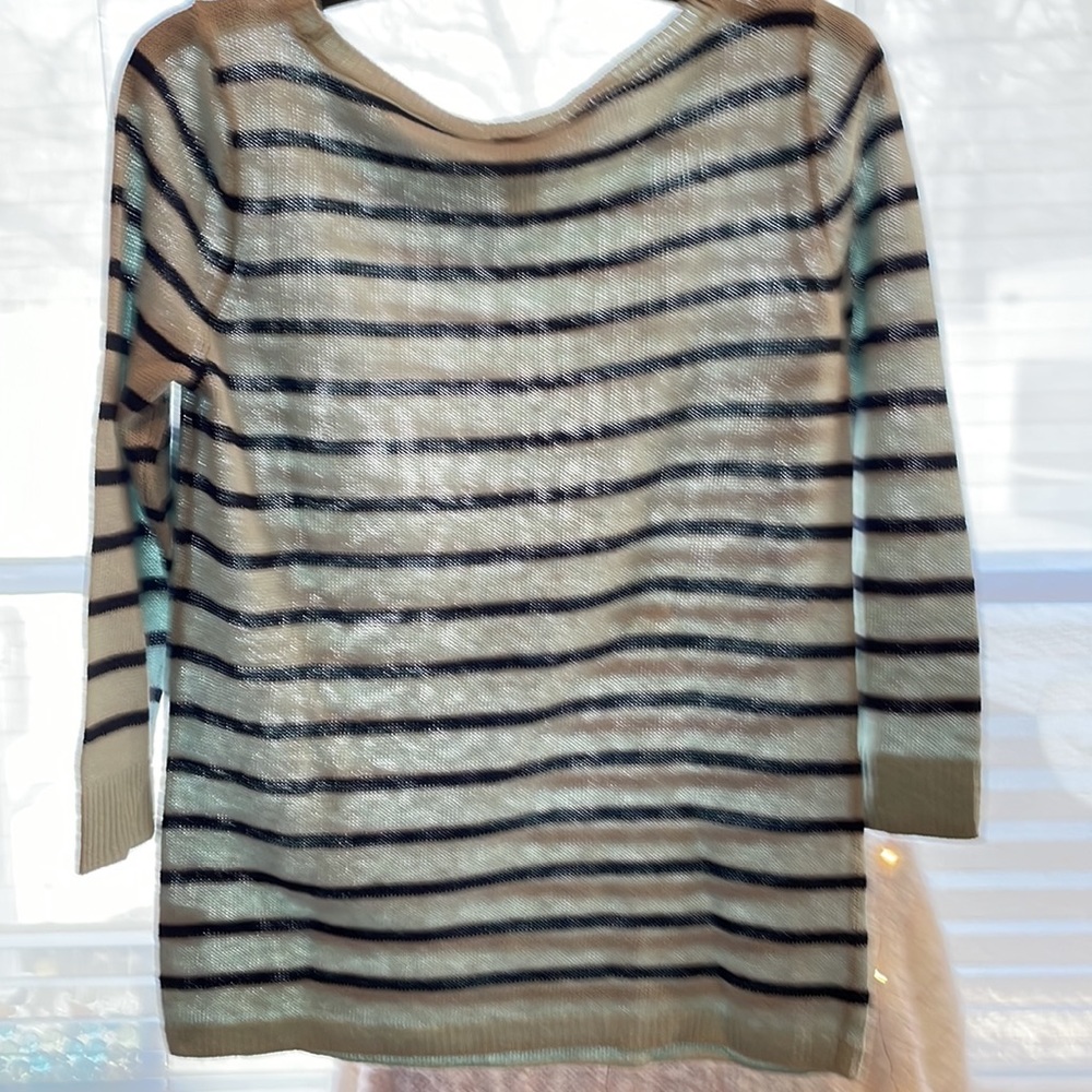 Talbots Excellent Condition Navy,Mint Green striped Sweater 3/4” sleeve szM